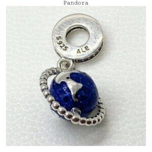 Authentic Pandora Charm Silver Blue Spinning Globe